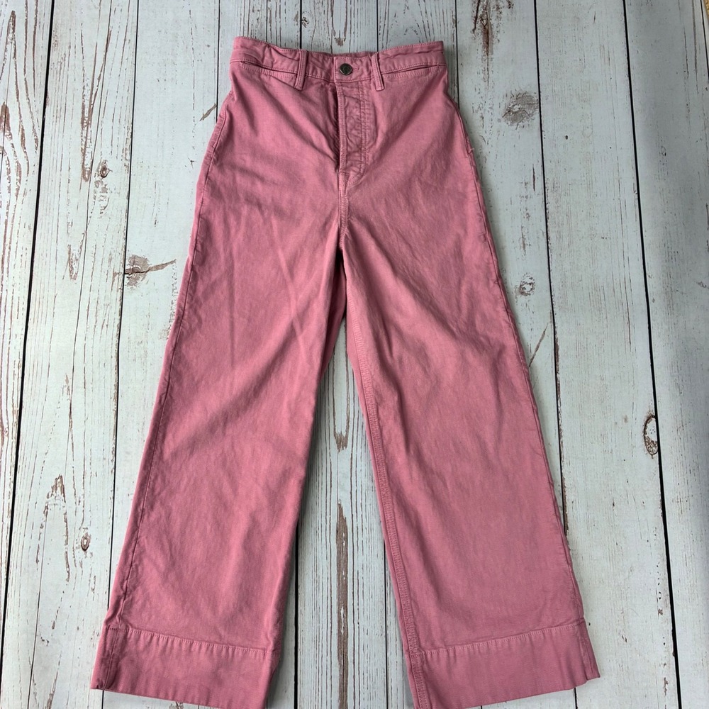 GRLFRND Campbell High Waisted Wide Leg Pants Pink Cotton Canvas Size 26